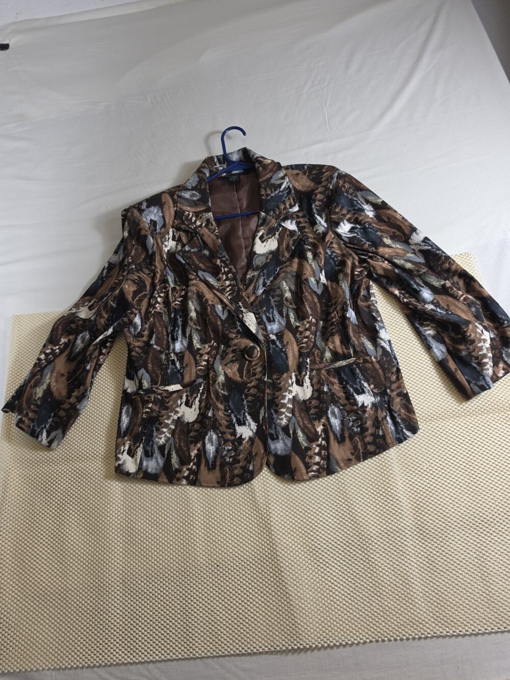 Brandon Thomas Womens Notched Lapel One Button Stretched Printed Blazer...